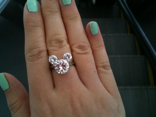Iced Out Cartoon Shape Three Stone Ring Made in 18/14 /10 KT Gold Studded With Shinny Moissanite Diamond For Anniversary And Birthday Gift