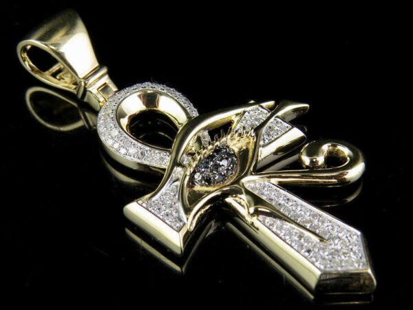 Black Eye of Horus Ankh Pendant made in 10K Solid Gold Studded with VVS Moissanite Diamonds ,Evil Eye Pendant, Goodluck, handmade Jewelry
