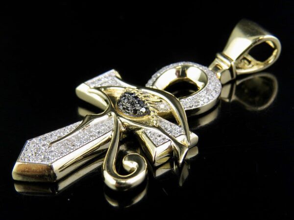 Black Eye of Horus Ankh Pendant made in 10K Solid Gold Studded with VVS Moissanite Diamonds ,Evil Eye Pendant, Goodluck, handmade Jewelry