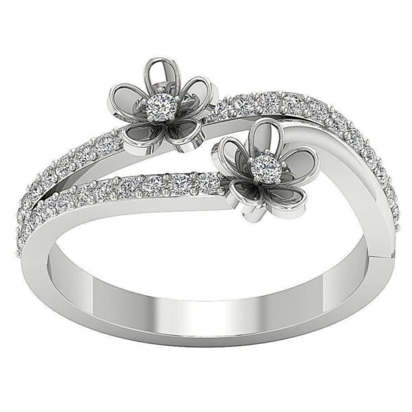 I1 G 0.45 Ct Round Diamond Designer Two Floral Anniversary Ring 14K White Gold With Certificate