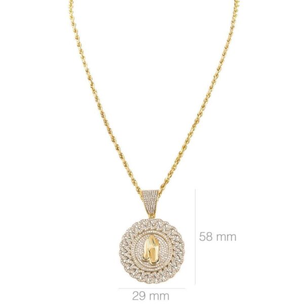 I1 -H 1.30 Ct Genuine Natural Real Diamond Iced Out 2.2" Round Praying Hand 14K Yellow Gold/White Gold Pendant with Authenticate Certificate