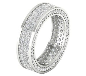3 Row Eternity Engagement Ring Round Cut Real Genuine Diamond I1 G 3.25 Ct 14K Yellow Gold/White Gold/Rose Gold Authenticate Certificate