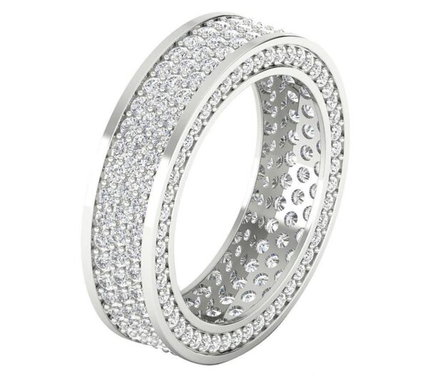 3 Row Eternity Engagement Ring Round Cut Real Genuine Diamond I1 G 3.25 Ct 14K Yellow Gold/White Gold/Rose Gold Authenticate Certificate