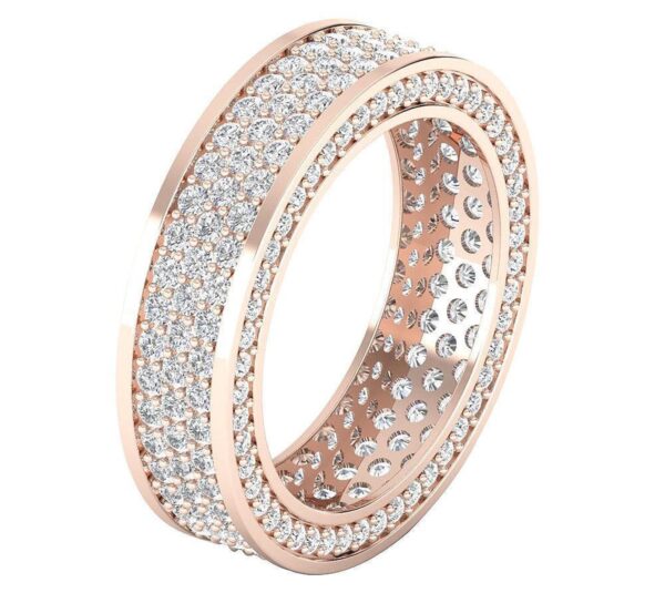 3 Row Eternity Engagement Ring Round Cut Real Genuine Diamond I1 G 3.25 Ct 14K Yellow Gold/White Gold/Rose Gold Authenticate Certificate