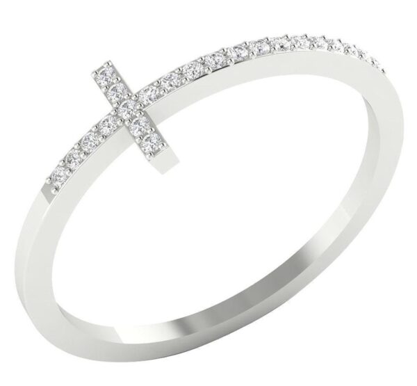 Cross Anniversary Ring SI1 H 0.15Ct Round Cut Diamond Prong Set 14K Solid Yellow Gold/White Gold/Rose Gold Authenticate Certificate
