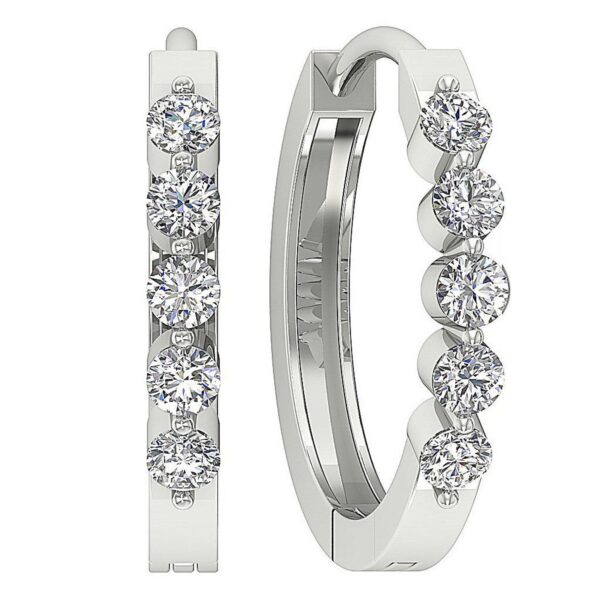 SI1 H 1/2Carat Round Cut Diamond Hoops Earrings Pave Set 14K Solid Yellow Gold/White Gold/Rose Gold Authenticate Certificate