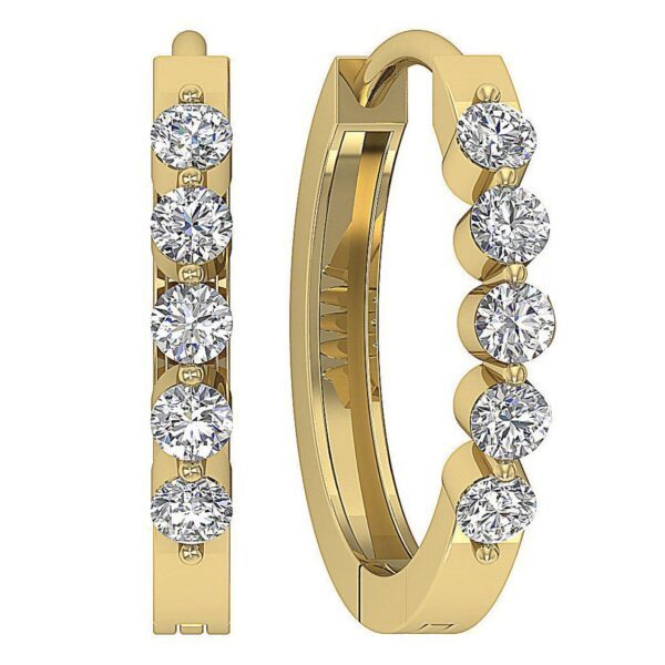 SI1 H 1/2Carat Round Cut Diamond Hoops Earrings Pave Set 14K Solid Yellow Gold/White Gold/Rose Gold Authenticate Certificate