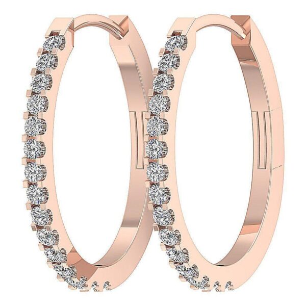 Hoop Earring I1 G 0.25 Ct Round Cut Diamond Pave Set 14K Solid Yellow Gold/White Gold/Rose Gold Authenticate Certificate 0.80 Inch