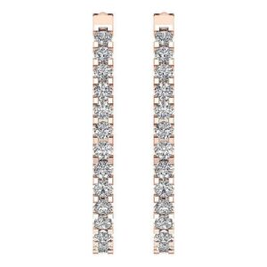 Hoop Earring I1 G 0.25 Ct Round Cut Diamond Pave Set 14K Solid Yellow Gold/White Gold/Rose Gold Authenticate Certificate 0.80 Inch