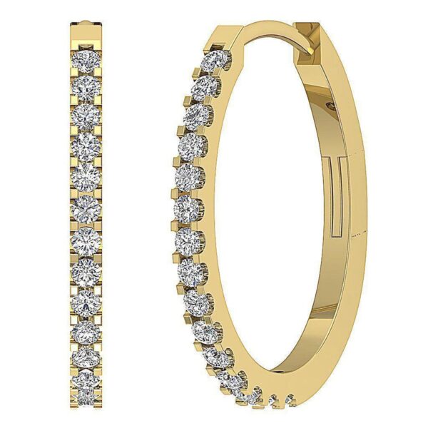 Hoop Earring I1 G 0.25 Ct Round Cut Diamond Pave Set 14K Solid Yellow Gold/White Gold/Rose Gold Authenticate Certificate 0.80 Inch