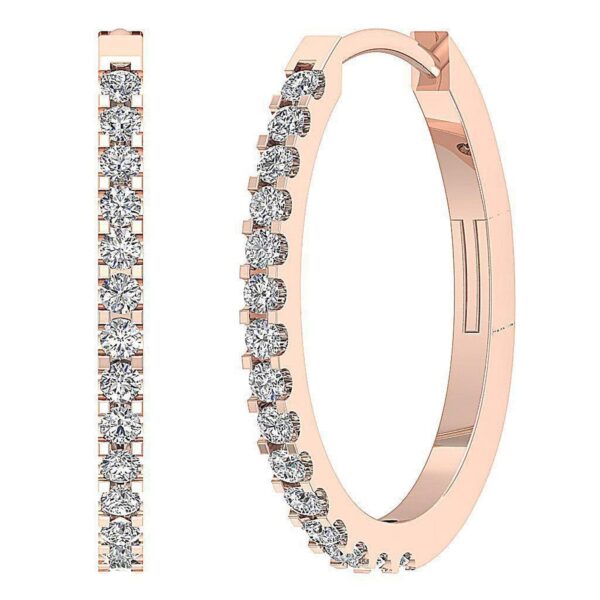 Hoop Earring I1 G 0.25 Ct Round Cut Diamond Pave Set 14K Solid Yellow Gold/White Gold/Rose Gold Authenticate Certificate 0.80 Inch
