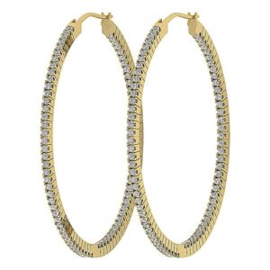 VVS Round Diamond Hoops Earrings 45 mm long 1.2 mm wide 14K Solid Yellow Gold/White Gold/Rose Gold Authenticate Certificate