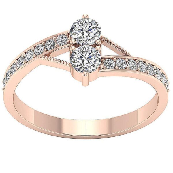 I1 G 0.70Ct Natural Round Diamond 14K Rose Gold Wedding Forever Us 2 Stone Ring With Certificate