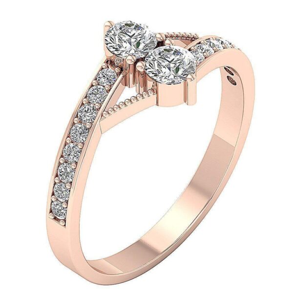 I1 G 0.70Ct Natural Round Diamond 14K Rose Gold Wedding Forever Us 2 Stone Ring With Certificate