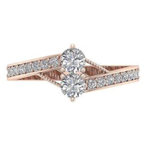 I1 G 0.70Ct Natural Round Diamond 14K Rose Gold Wedding Forever Us 2 Stone Ring With Certificate
