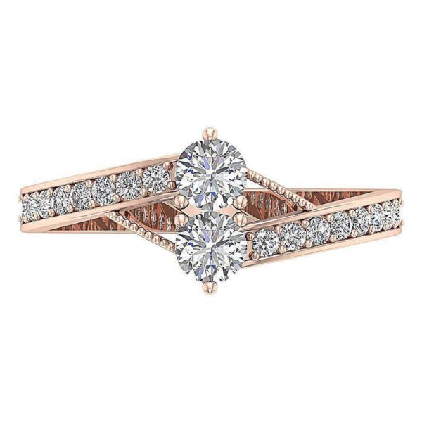 I1 G 0.70Ct Natural Round Diamond 14K Rose Gold Wedding Forever Us 2 Stone Ring With Certificate