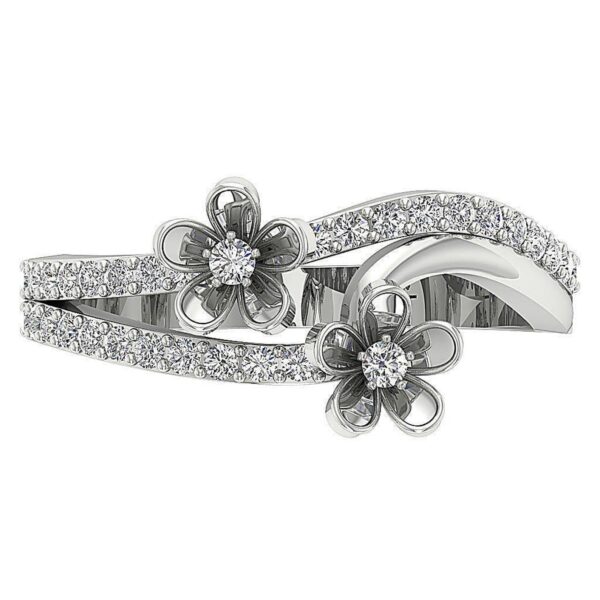 I1 G 0.45 Ct Round Diamond Designer Two Floral Anniversary Ring 14K White Gold With Certificate