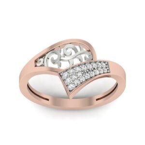 Designer I1 F 0.12Ct Real Diamond Two Tone Wedding Christmas Gift Ring 14Kt White Gold/Yellow Gold/Rose Gold with Authenticate Certificate
