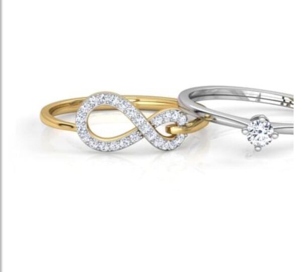 Two Individual Band Combined to One Designer SI FG 0.31Ct Real Diamond Christmas Gift Ring 14Kt White Gold With Authenticate Certificate