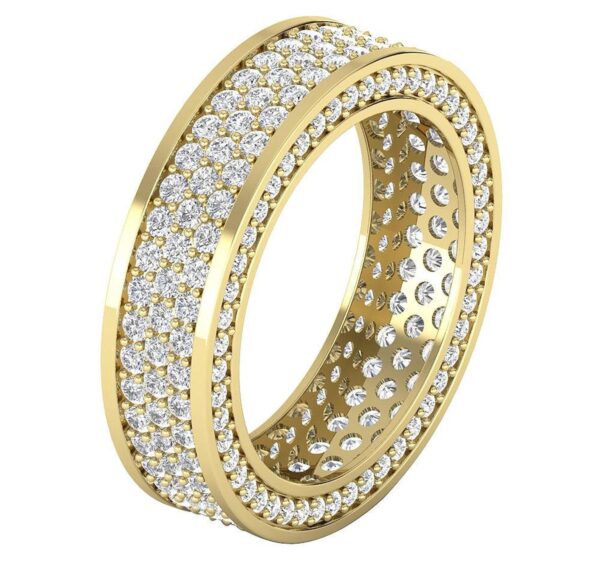 3 Row Eternity Engagement Ring Round Cut Real Genuine Diamond I1 G 3.25 Ct 14K Yellow Gold/White Gold/Rose Gold Authenticate Certificate