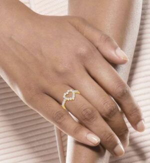 Heart Shape Diamond Ring SI1 H 0.18 Ct Round Cut Valantine Gift 14K Solid Yellow Gold Authenticate Certificate