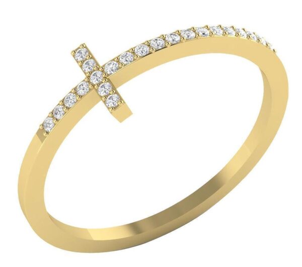 Cross Anniversary Ring SI1 H 0.15Ct Round Cut Diamond Prong Set 14K Solid Yellow Gold/White Gold/Rose Gold Authenticate Certificate