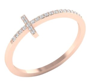 Cross Anniversary Ring SI1 H 0.15Ct Round Cut Diamond Prong Set 14K Solid Yellow Gold/White Gold/Rose Gold Authenticate Certificate