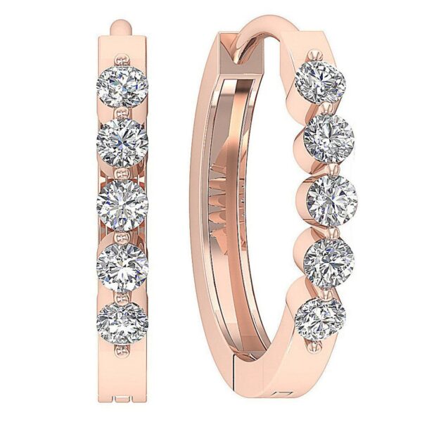 SI1 H 1/2Carat Round Cut Diamond Hoops Earrings Pave Set 14K Solid Yellow Gold/White Gold/Rose Gold Authenticate Certificate