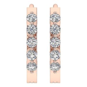 SI1 H 1/2Carat Round Cut Diamond Hoops Earrings Pave Set 14K Solid Yellow Gold/White Gold/Rose Gold Authenticate Certificate