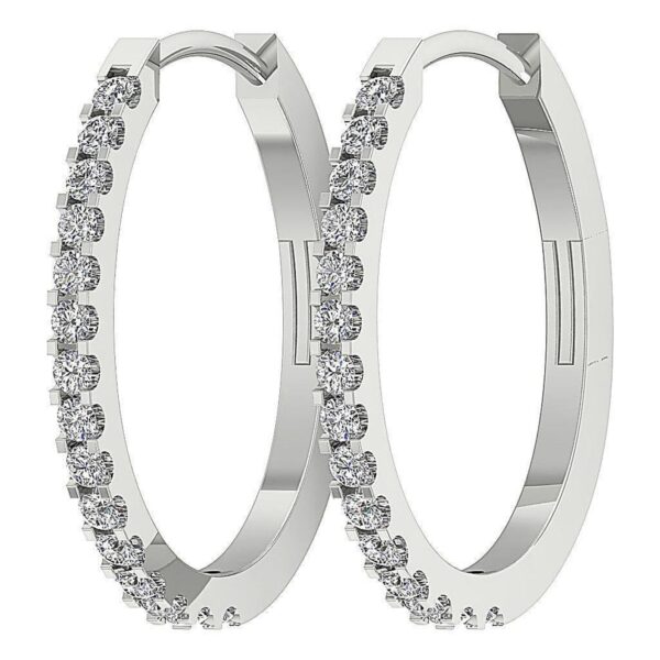 Hoop Earring I1 G 0.25 Ct Round Cut Diamond Pave Set 14K Solid Yellow Gold/White Gold/Rose Gold Authenticate Certificate 0.80 Inch