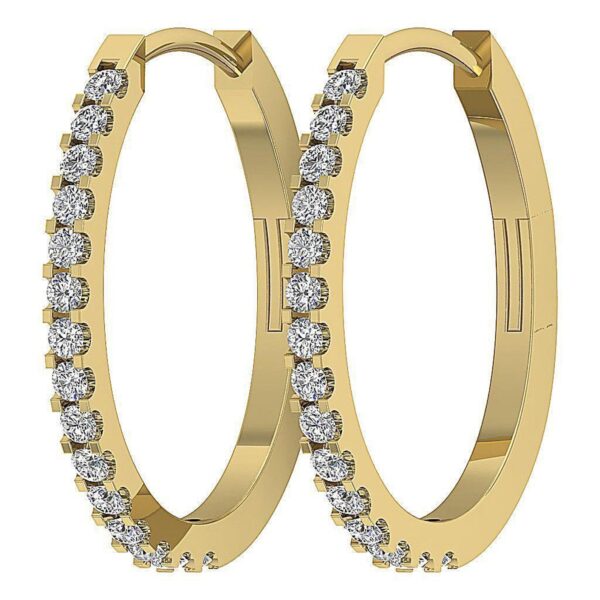Hoop Earring I1 G 0.25 Ct Round Cut Diamond Pave Set 14K Solid Yellow Gold/White Gold/Rose Gold Authenticate Certificate 0.80 Inch