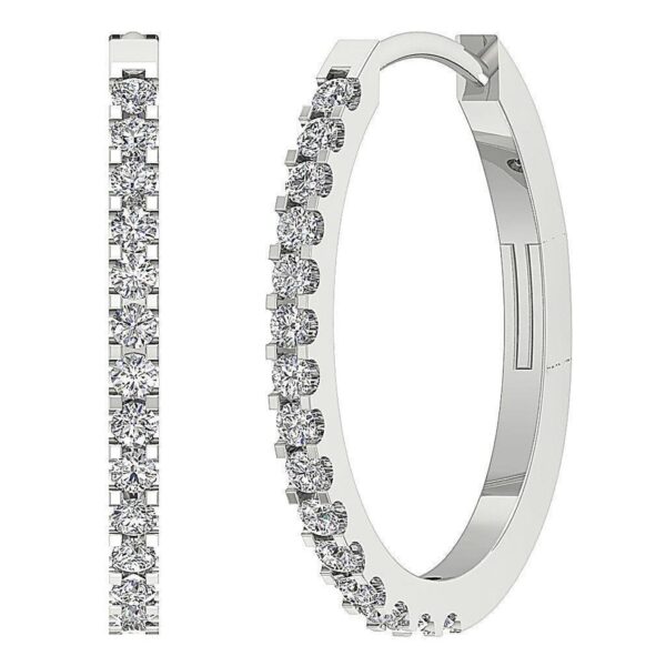Hoop Earring I1 G 0.25 Ct Round Cut Diamond Pave Set 14K Solid Yellow Gold/White Gold/Rose Gold Authenticate Certificate 0.80 Inch