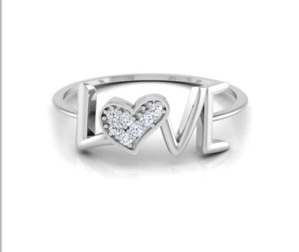 Love Letter Diamond Ring SI1 H 0.05 Ct Round Cut Valantine Gift 14K Solid Yellow Gold Authenticate Certificate