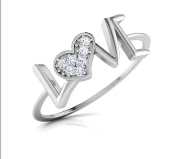 Love Letter Diamond Ring SI1 H 0.05 Ct Round Cut Valantine Gift 14K Solid Yellow Gold Authenticate Certificate