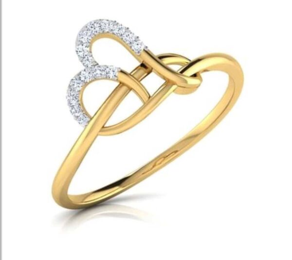Twin Love Heart Diamond Ring SI1 H 0.05 Ct Round Cut Valantine Gift 14K Solid Yellow Gold Authenticate Certificate