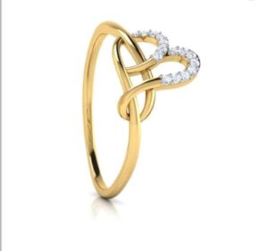 Twin Love Heart Diamond Ring SI1 H 0.05 Ct Round Cut Valantine Gift 14K Solid Yellow Gold Authenticate Certificate