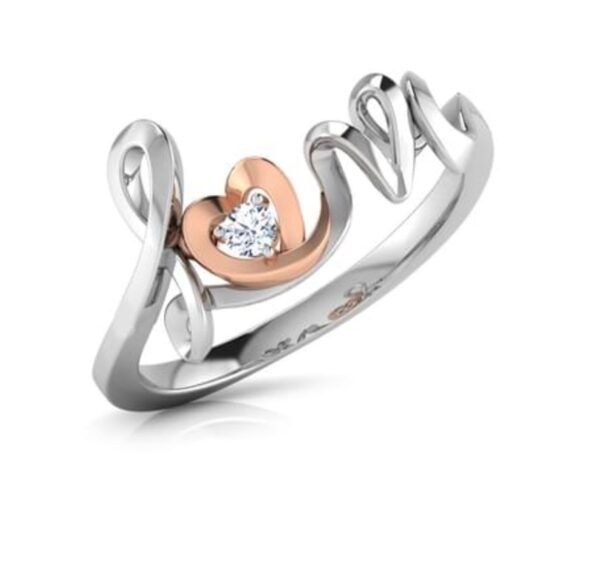 Love Heart Diamond Ring SI1 H 0.02 Ct Round Cut Valantine Gift 14K Solid Yellow Gold Authenticate Certificate