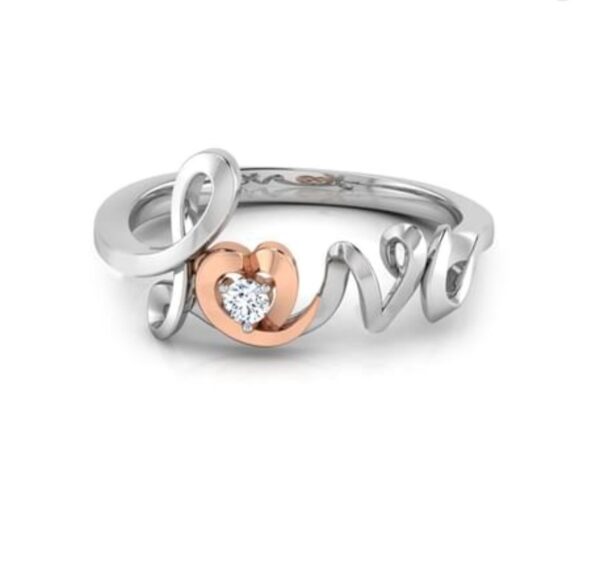 Love Heart Diamond Ring SI1 H 0.02 Ct Round Cut Valantine Gift 14K Solid Yellow Gold Authenticate Certificate