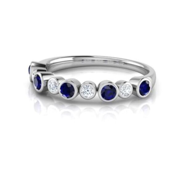 Real Diamond & Sapphire Half Eternity Band 14K Solid Yellow Gold/White Gold/Rose Gold Authenticate Certificate