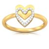 Dual Heart Band Diamond Ring SI1 H 0.11 Ct Round Cut 14K Solid Yellow Gold Authenticate Certificate