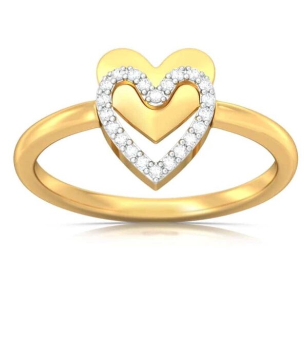 Dual Heart Band Diamond Ring SI1 H 0.11 Ct Round Cut 14K Solid Yellow Gold Authenticate Certificate