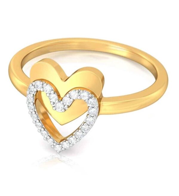 Dual Heart Band Diamond Ring SI1 H 0.11 Ct Round Cut 14K Solid Yellow Gold Authenticate Certificate