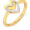 Dual Heart Band Diamond Ring SI1 H 0.11 Ct Round Cut 14K Solid Yellow Gold Authenticate Certificate