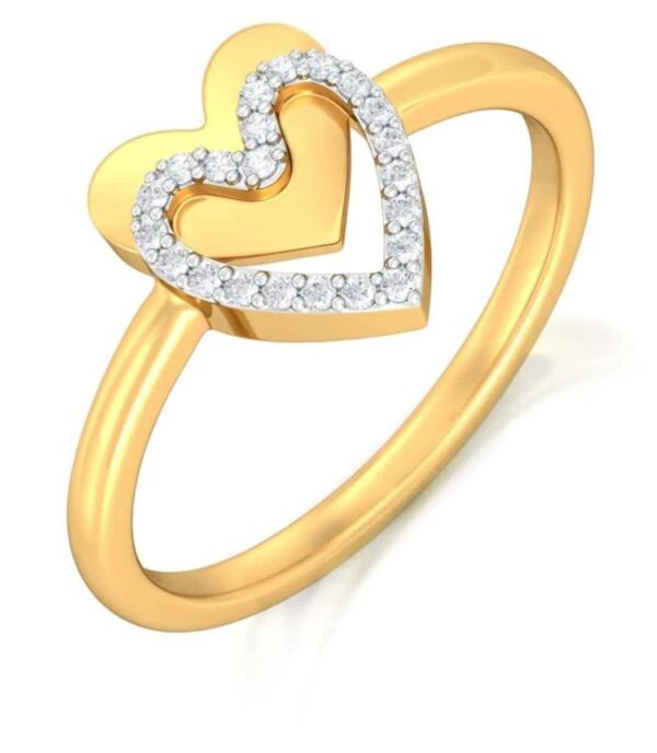 Dual Heart Band Diamond Ring SI1 H 0.11 Ct Round Cut 14K Solid Yellow Gold Authenticate Certificate
