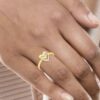 Dual Heart Band Diamond Ring SI1 H 0.11 Ct Round Cut 14K Solid Yellow Gold Authenticate Certificate