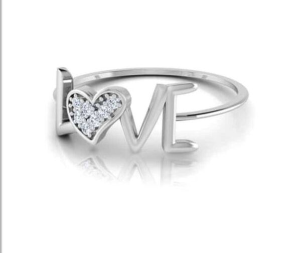 Love Letter Diamond Ring SI1 H 0.05 Ct Round Cut Valantine Gift 14K Solid Yellow Gold Authenticate Certificate
