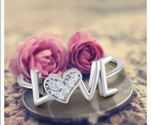 Love Letter Diamond Ring SI1 H 0.05 Ct Round Cut Valantine Gift 14K Solid Yellow Gold Authenticate Certificate