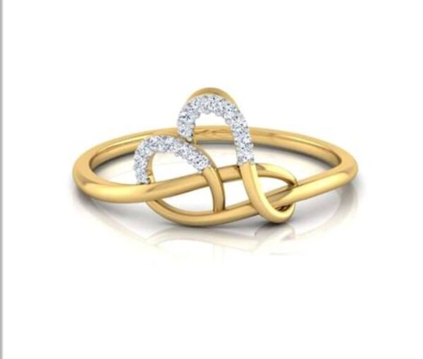 Twin Love Heart Diamond Ring SI1 H 0.05 Ct Round Cut Valantine Gift 14K Solid Yellow Gold Authenticate Certificate