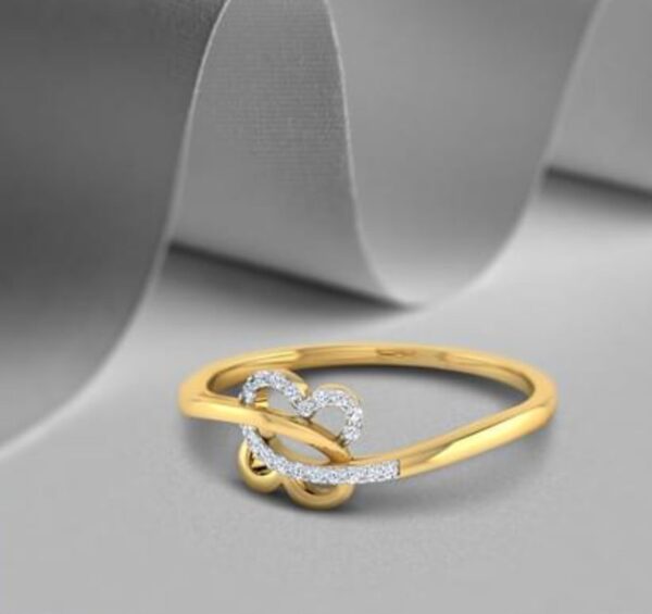 Interwine Heart Diamond Ring SI1 H 0.06 Ct Round Cut Valantine Gift 14K Solid Yellow Gold Authenticate Certificate
