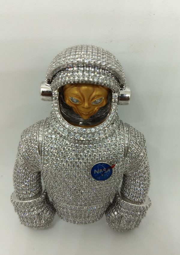 3" Long Spaceman Suit with Alien Face having Shutter mechanism 925 Silver Customized Fully Studded with CZ/ Moissainite Trendy Pendant